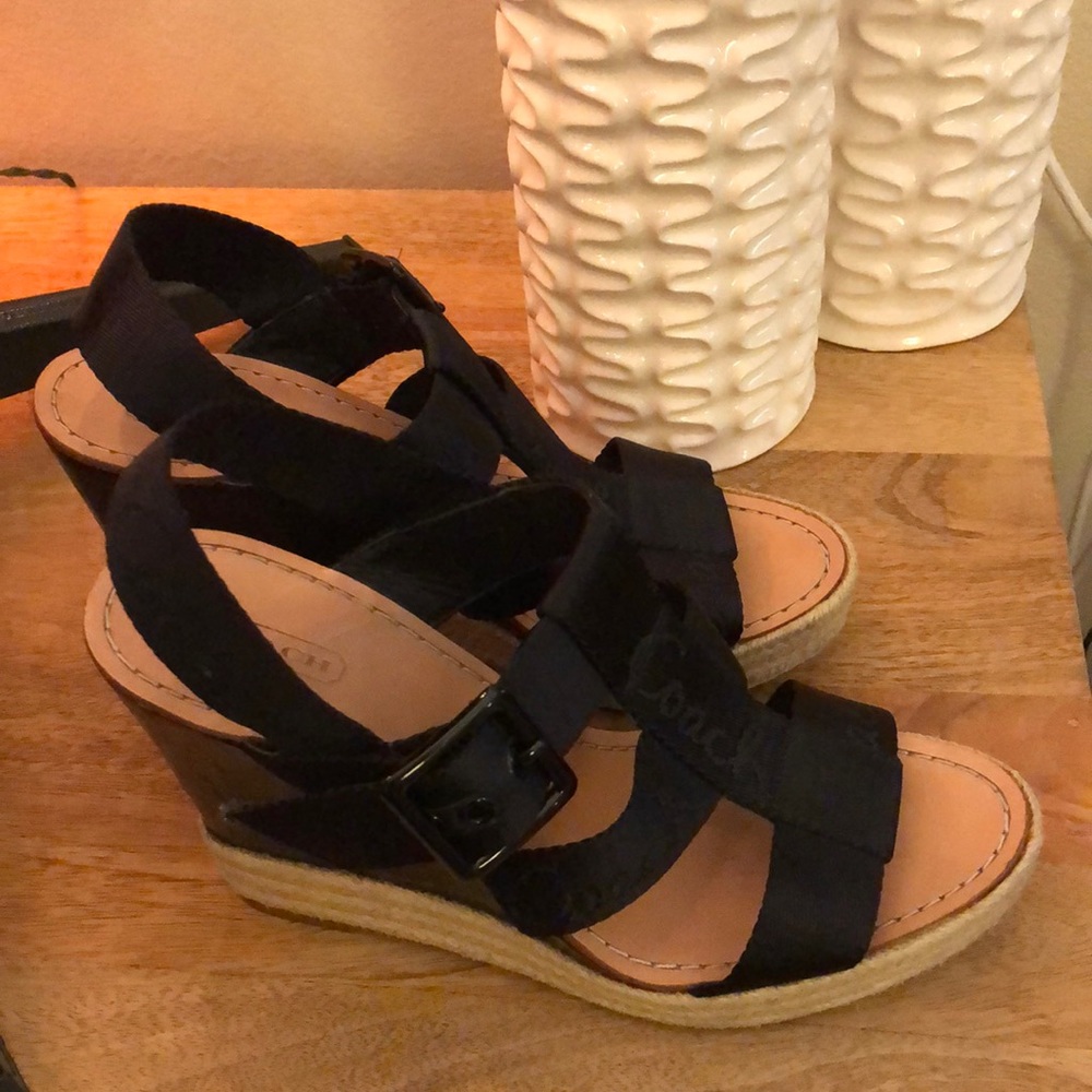 Coach Sandals “Maryanne” Platform Black w/jute detailing and leather soles EUC 9